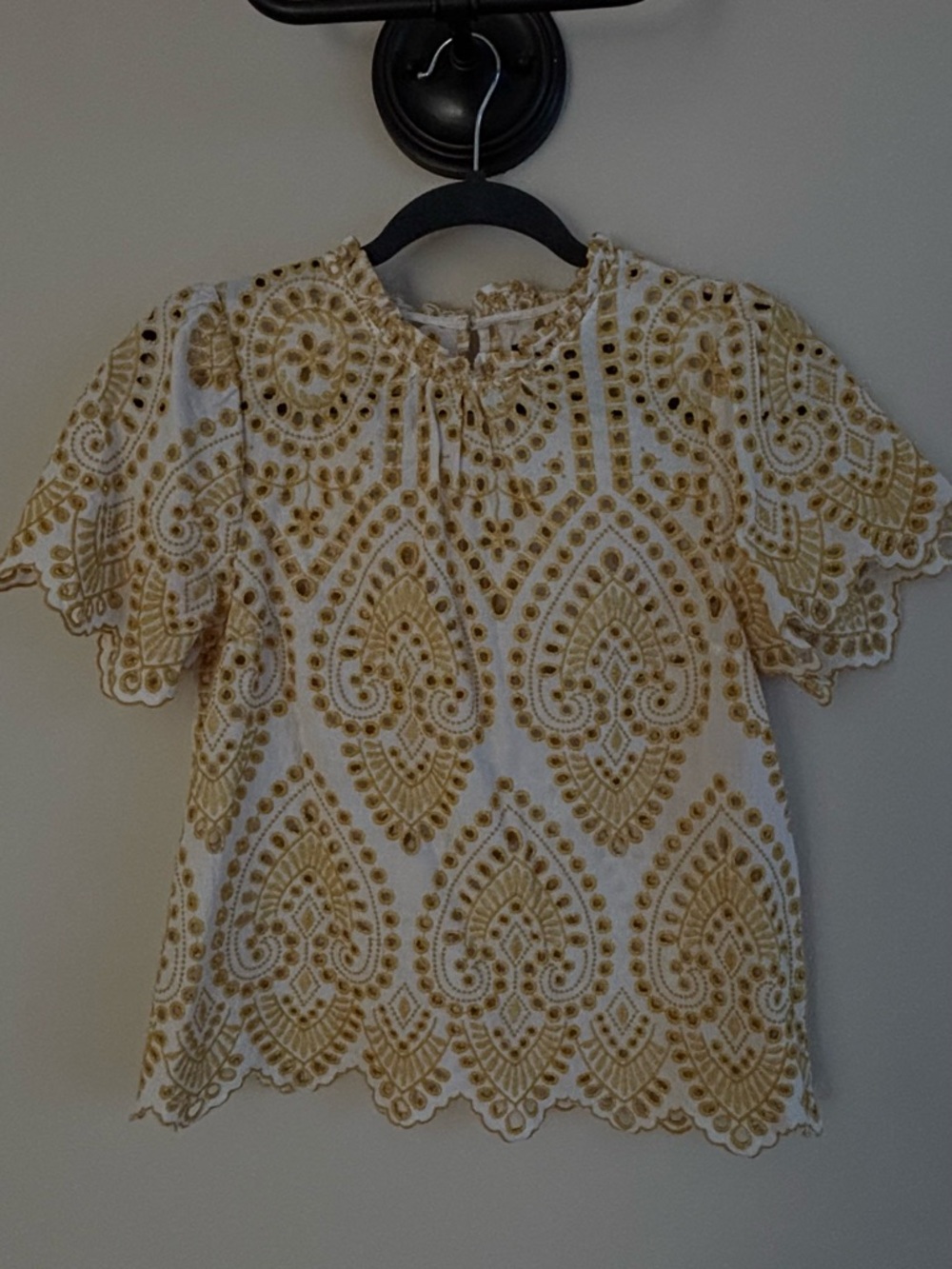 MINKPINK White Top with yellow Gold Embroidered Lace Detail